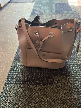 Michael Kors Pebbled Drawstring Bucket Bag in light gray